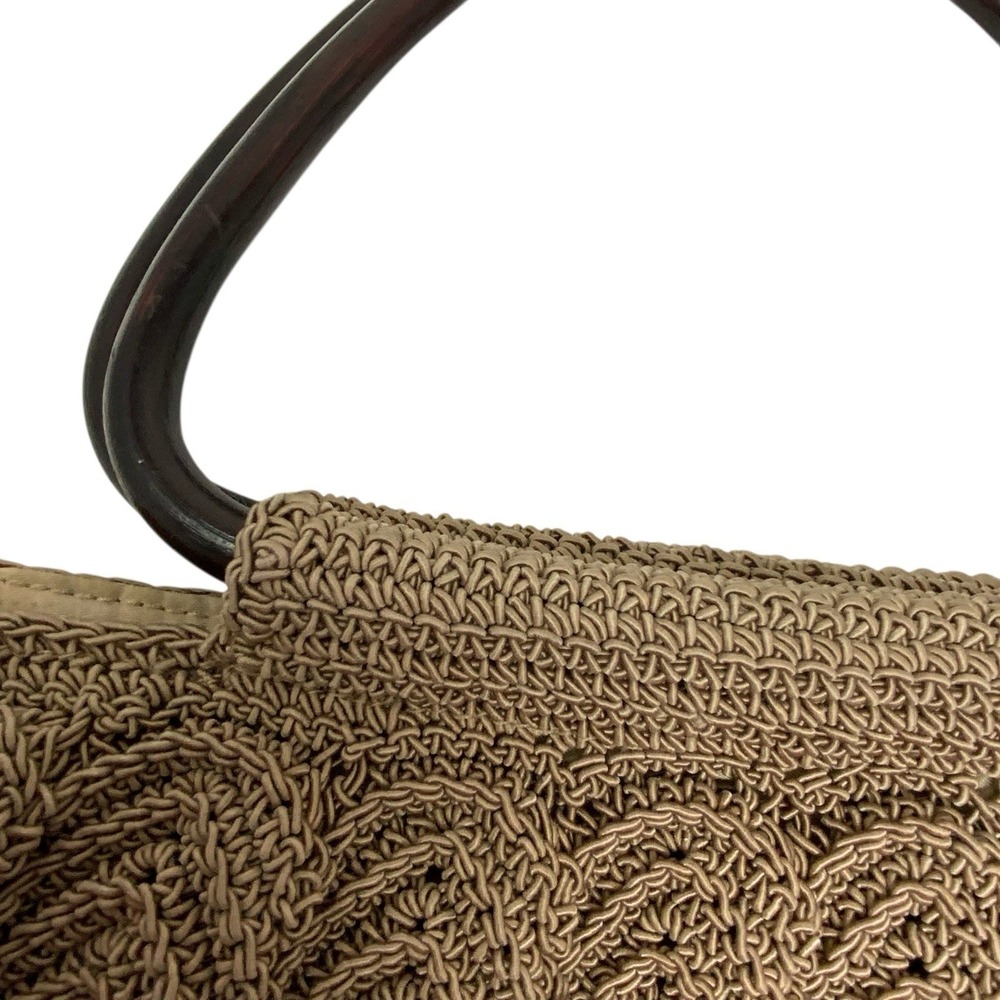 Vintage Nine West Brown Woven Macrame Crocheted Handbag Knitting Big Purse Boho - Picture 4 of 16